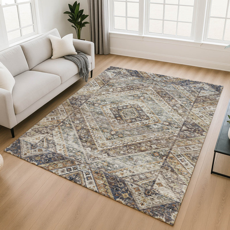 Premium Machine Washable Mayfield AMF2195 geometric Rug, 3' x 5', Brown