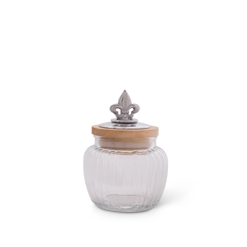 Fleur De Lis Glass Jar, 9.5" H x 6" W x 6" D