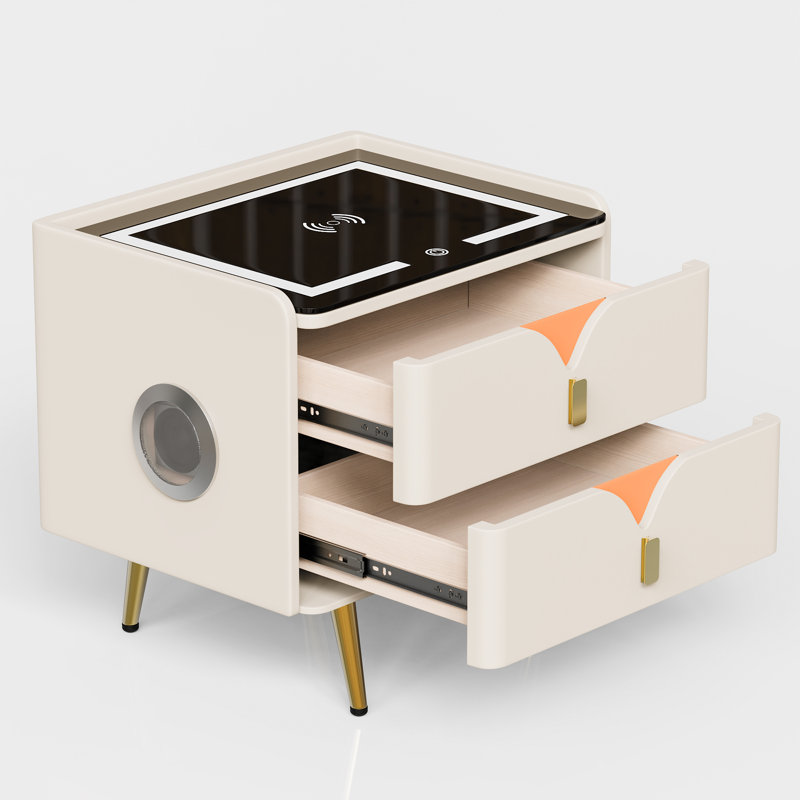Table de chevet intelligente 20 po avec chargement USB sans fil, lumières DEL à 3 couleurs et haut-parleurs Bluetooth
