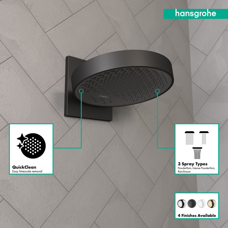 Hansgrohe Rainfinity Shower Head 250 with Wall Connector Trim, 2.5 GPM, Matte Black
