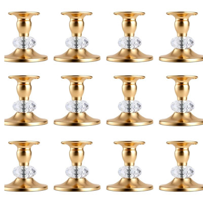 12 porte-bougies coniques dorés avec accents de cristal 12 pièces