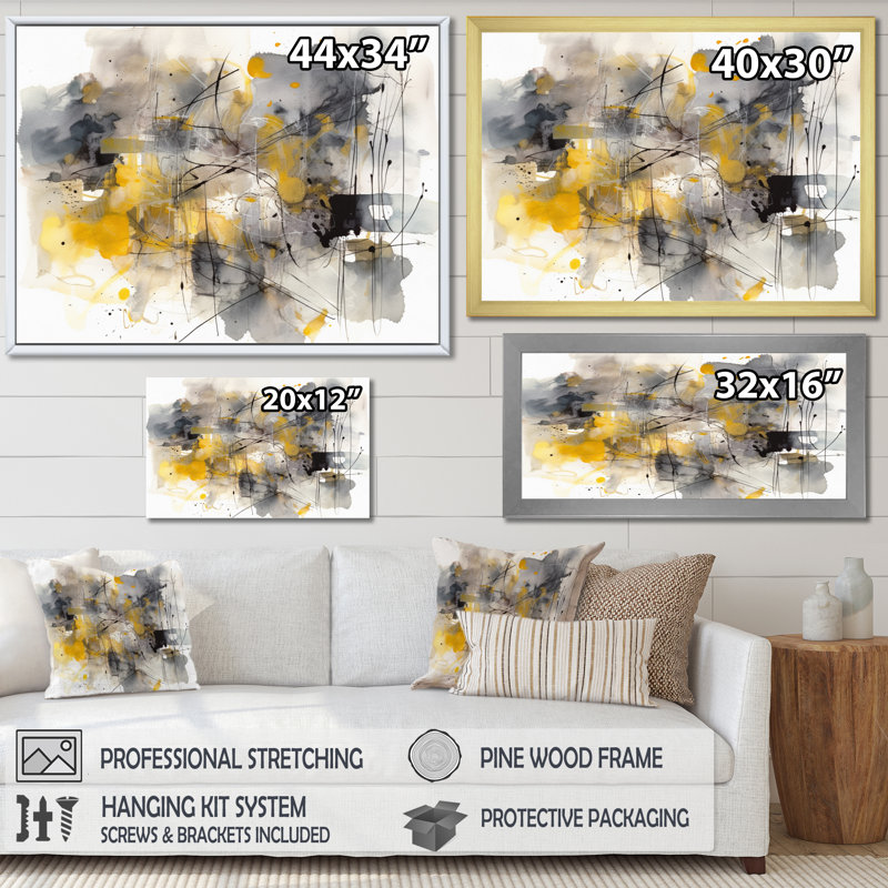 Jaune et gris au-delà de la toile II sur toile, Toile tendue, H 24 po x l 32 po x P 1 po