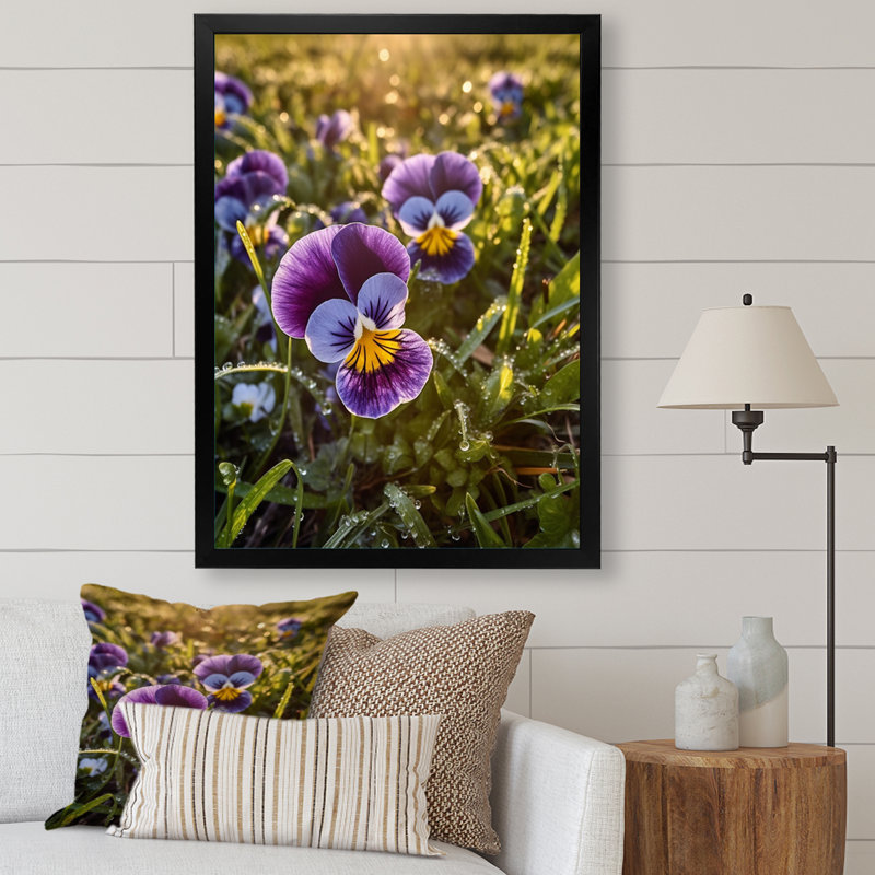 «Mauve, jaune, nature, pensées, V», sur toile, H 40 po x l 30 po x P 1,5 po, Cadre simple noir