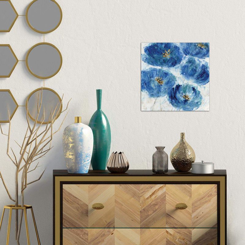 Blue Floral Fleck by Katrina Craven - Wrapped Canvas Painting, 45.72 cm H x 45.72 cm W x 1.91 cm D