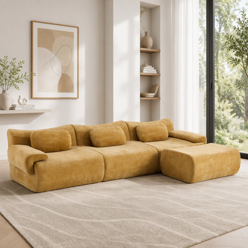 Canapé 3 + 1 places en chenille, Yellow