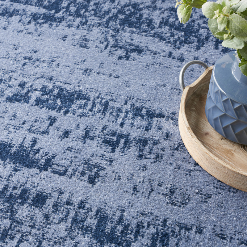 Tapis intérieur / extérieur bleu / denim en chenille tissé à la machine, Rectangulaire 8 pi x 10 pi