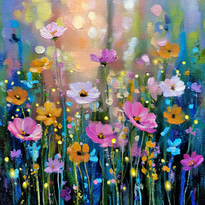 Midnight Meadow Lights Wrapped Canvas Wall Art