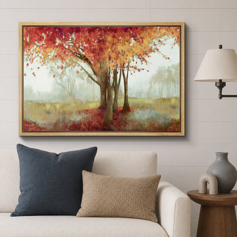 Automne, automne, "Érable orange dans la nature, paysage, grande impression sur toile encadrée", Cadre flottant naturel
