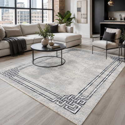 Netline Home Symmetric Linework Mid Grey Modern Washable Rug