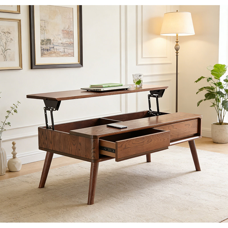 Table basse 100% chêne massif avec tablette de rangement, facile à assembler, 39.37, Noyer