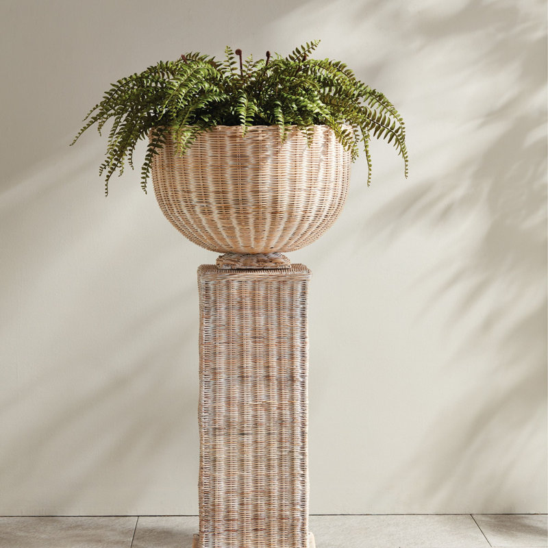 Charleston Rattan Pedestal Tall, 39" H x 15" W x 15" D, Beige