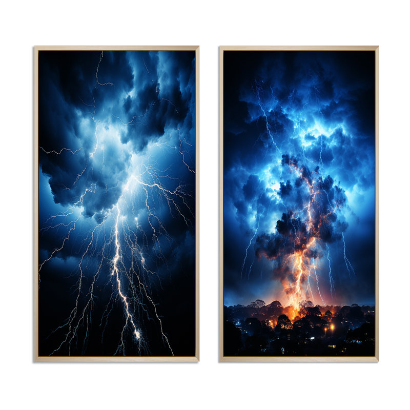 «Lightning Electrifiant Moment» 2 pièces, H 32 po x l 32 po, Encadrement brun