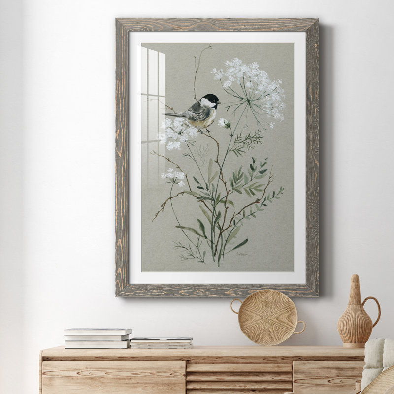 Bouquet de grâce, oiseau I - reproduction de cadre photo sur papier, H 31,5 po x l 23,5 po x P 1,5 po, Gris
