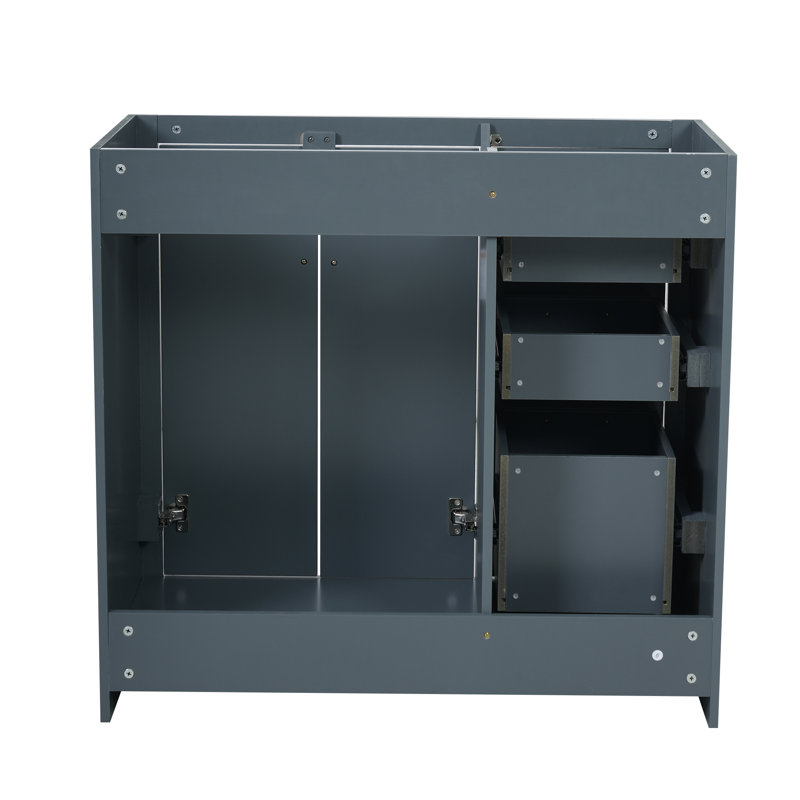 Ensemble de meuble-lavabo autoportant avec cadre en bois massif 36 po, 3 tiroirs et portes à fermeture douce