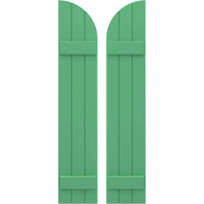 Volets extérieurs AmeriCraft en bois véritable, trois planches (2 tasseaux), joints, toit arqué, 10 1/2 po L x 62 po H, motif nénuphars (par paire)