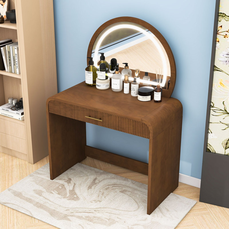 Table de coiffeuse avec miroir tactile et tiroir, Espresso