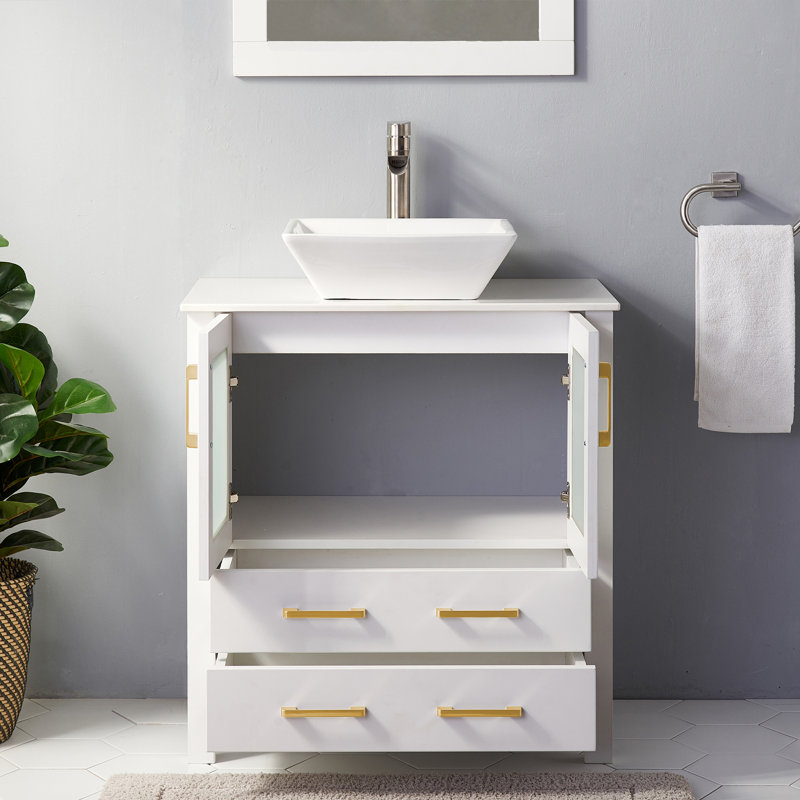 Meuble-lavabo simple 30 po blanc avec lavabo en céramique