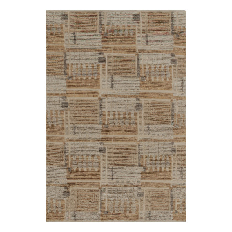 Scandinavian Hand Knotted Wool Geometric Area Rug, Rectangle 5' x 8'