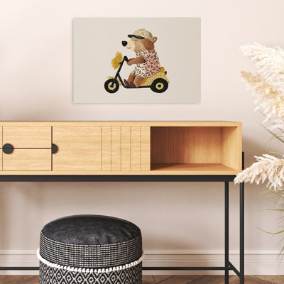 Playful Bear On Scooter Contemporary Wall Art Print by Mathieu - Wrapped Canvas Print
