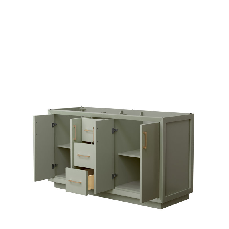 Strada 59.25'' Double Bathroom Vanity Base Only, Light Green/Brown