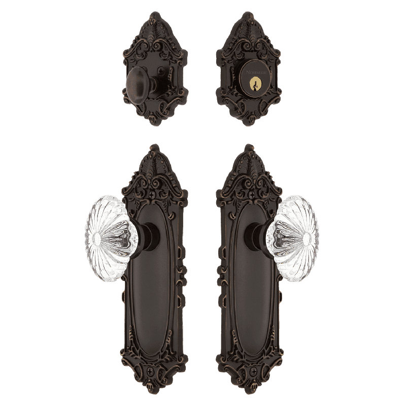 Ensemble d'entrée victorien Nostalgic Warehouse avec cristal cannelé ovale, Bronze éternel, 2.75
