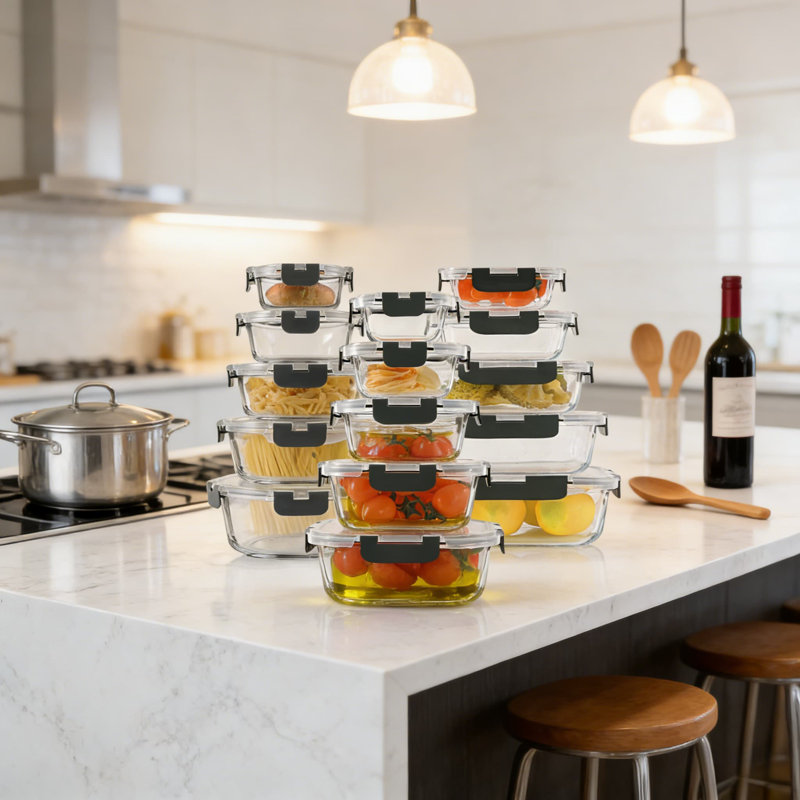 Ensemble de 30 contenants en verre pour aliments avec couvercles verrouillables hermétiques, contenants de préparation de repas en borosilicate pour micro-ondes, four, congélateur et lave-vaisselle, empilables