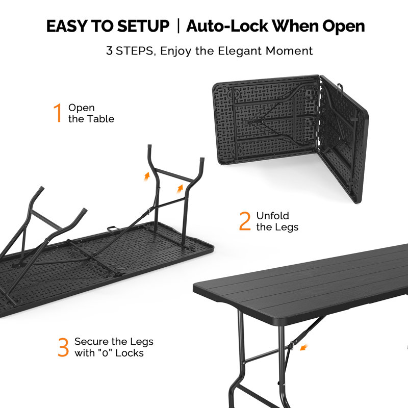 6ft Foldable Patio Table, Black