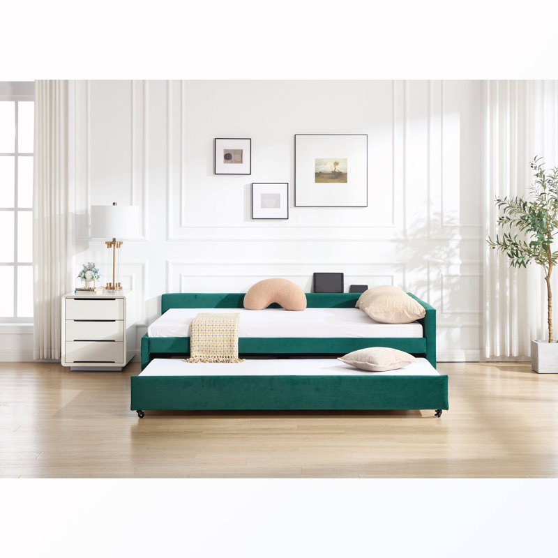 Lit de jour simple rembourré avec couchette, Emerald
