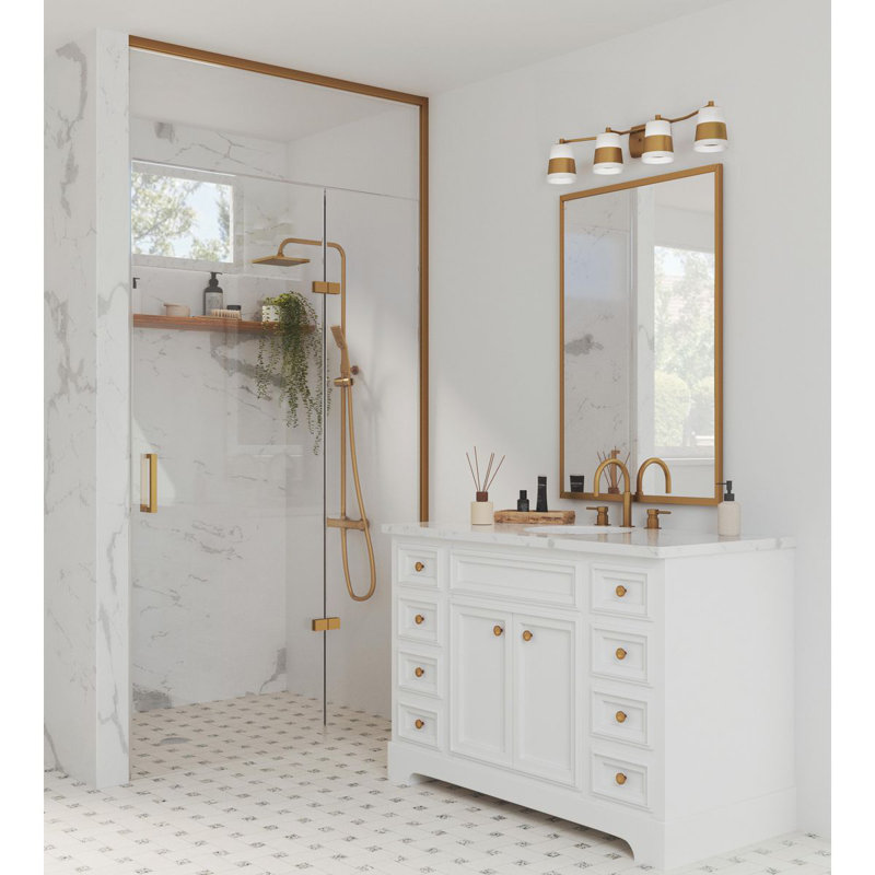 Éclairage pour meuble-lavabo à 4 lumières à intensité variable Markail, Laiton rétro, Laiton rétro / blanc