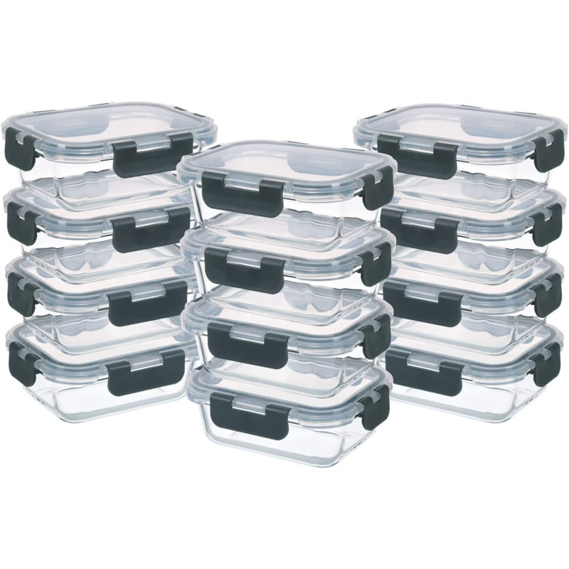 Gray 12-Piece Borosilicate Glass Meal Prep Container Set