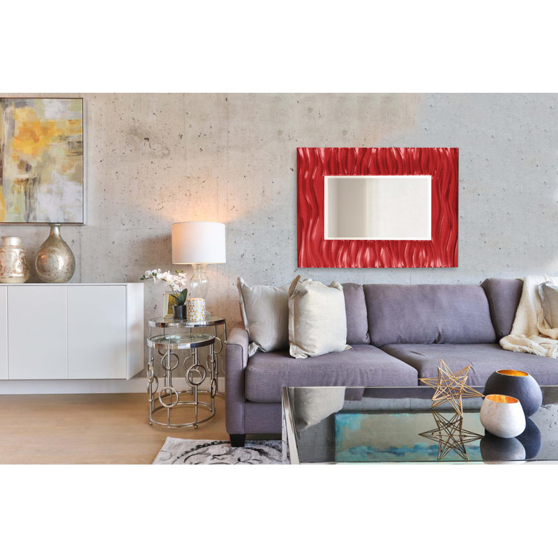 Beahn Rectangle Modern Beveled Accent Mirror, Red