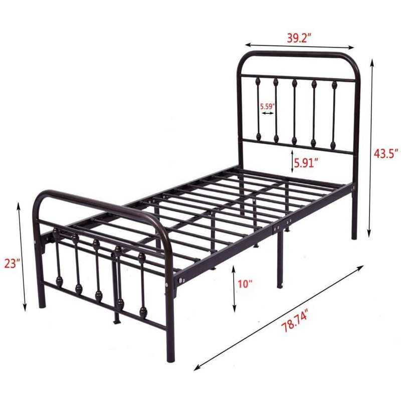 Hidalgo Metal Platform Bed, Twin, Brown
