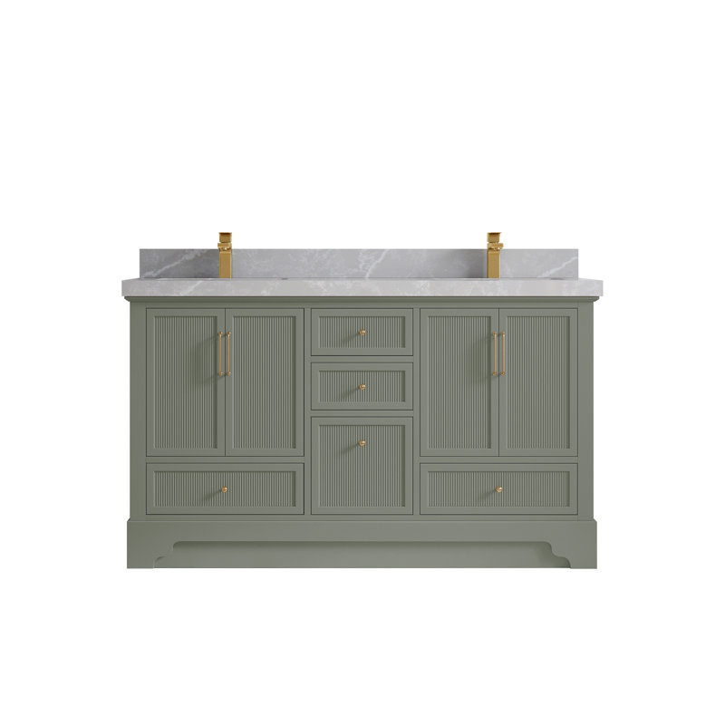 Alys 60'' Free Standing Double Bathroom Vanity with Quartz Top (Knobs Option)