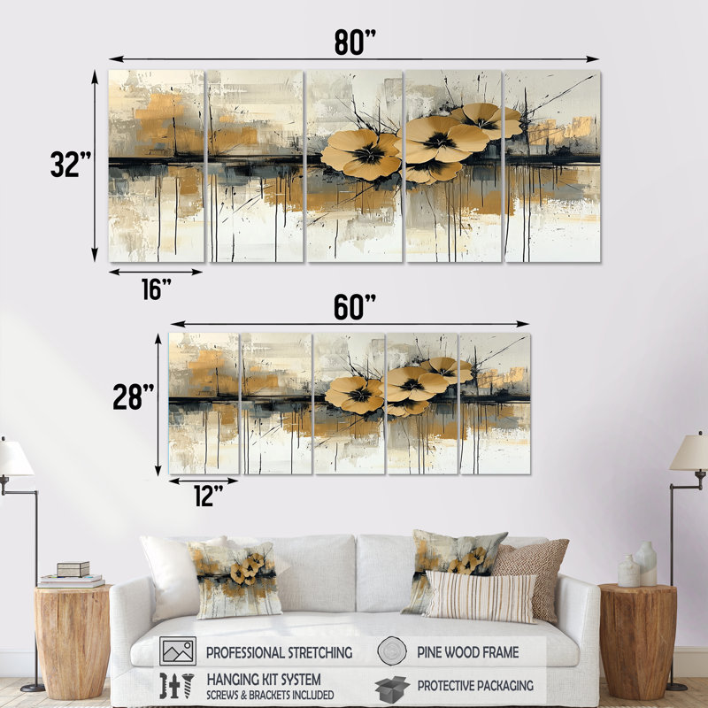 Minimalisme, désert, fleur des œillets II - œillets, art mural traditionnel, 5, H 32 po x l 80 po