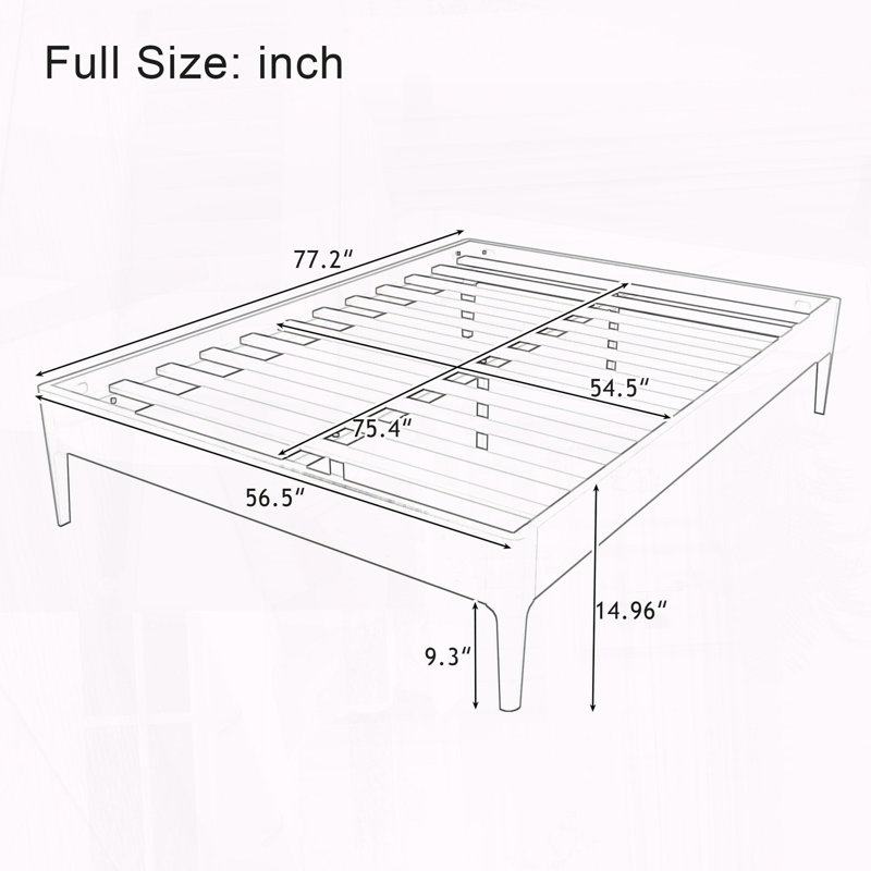 Base de lit plateforme 15 po en bambou massif avec support en métal, Double, Chocolat