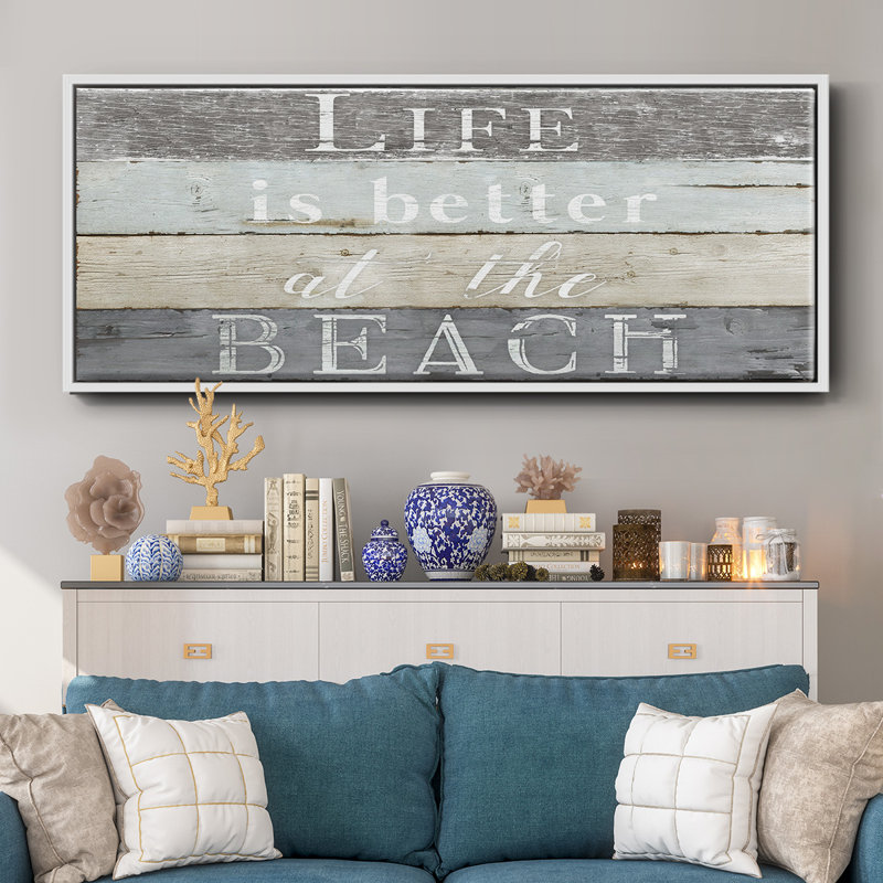 Life Better Beach- Framed Canvas, 12" H x 30" W