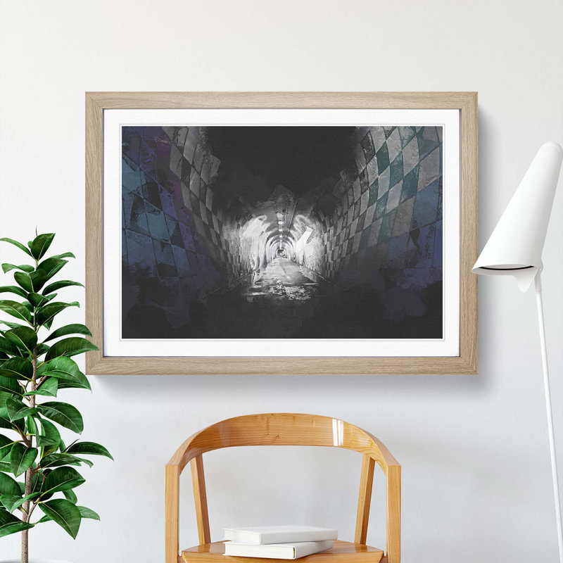 Tunnel Walkway in New York City in Abstract - Picture Frame Graphic Art Print, 60cm H x 91cm W x 2cm D, Oak