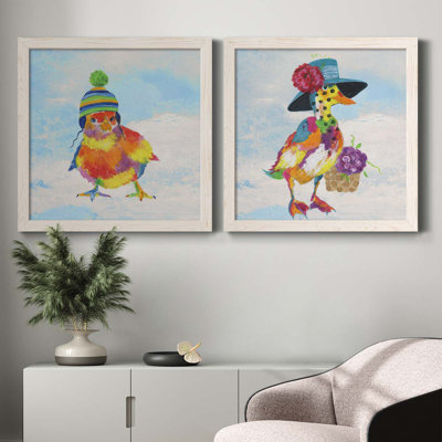 «Groovy Chick and Sky», ensemble de 2 peintures sur toile encadrées