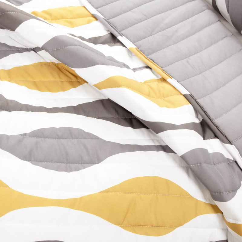 King Gold and Gray Reversible Microfiber Quilt Set