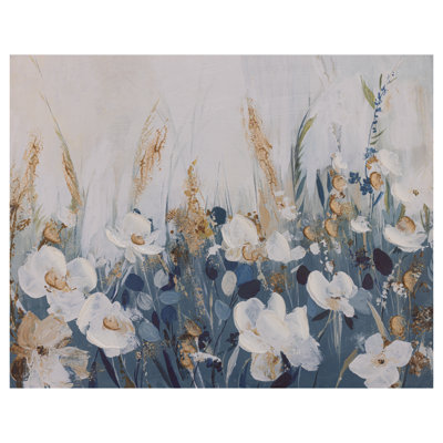Art floral sur toile 28 x 22 sans cadre - embellissements peints à la main avec des paillettes dorées et une texture de stuc pour une décoration murale élégante