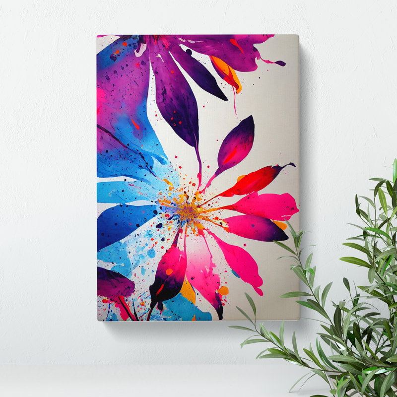 Pretty Painted Flowers No.7 Abstract - Wrapped Canvas Painting, 60cm H x 40cm W x 3cm D