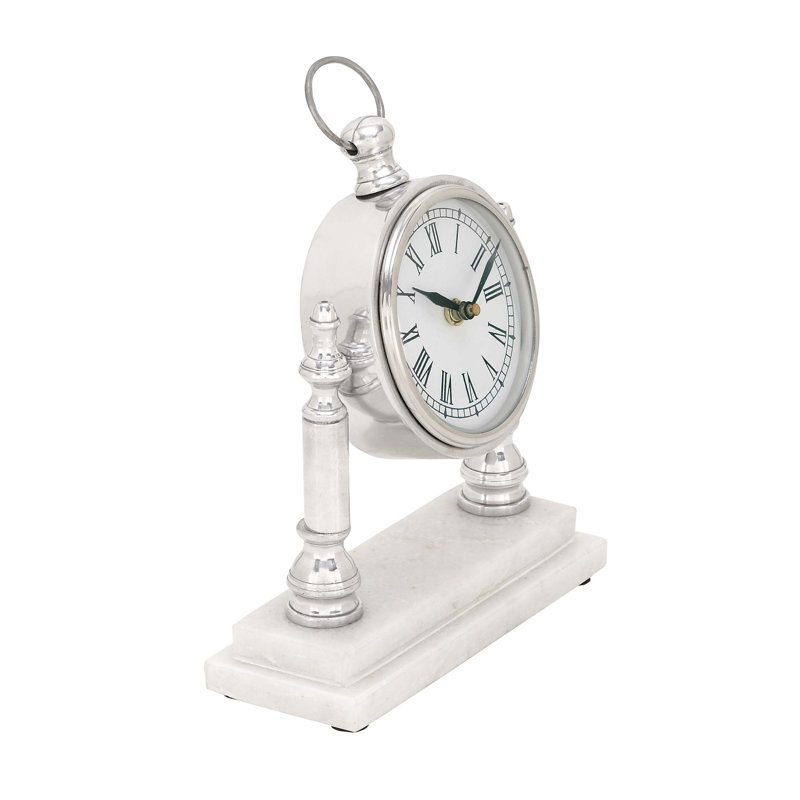 Traditional Roman Numeral Metal Quartz Movement / Crystal Tabletop Clock in, 10" H x 8" W x 3" D