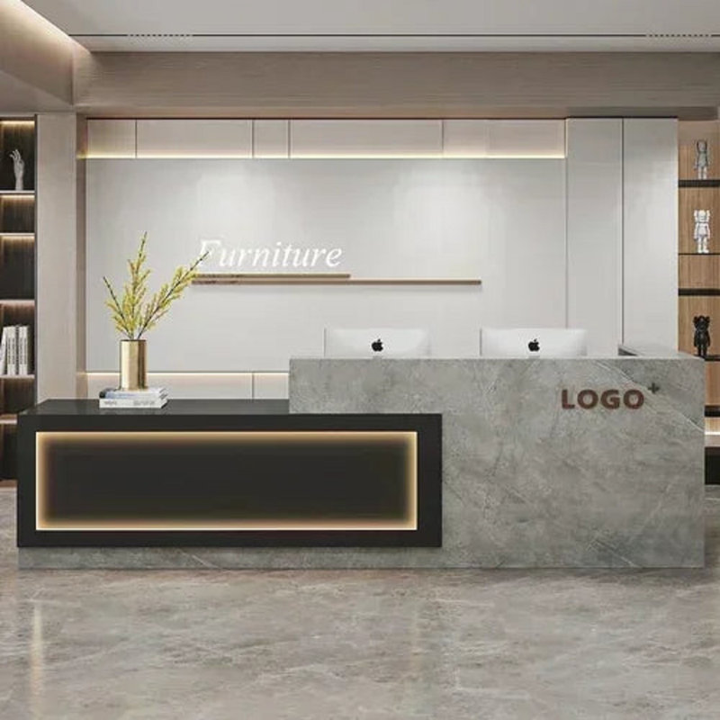 Cleofus Reception Desk, Grey/Black