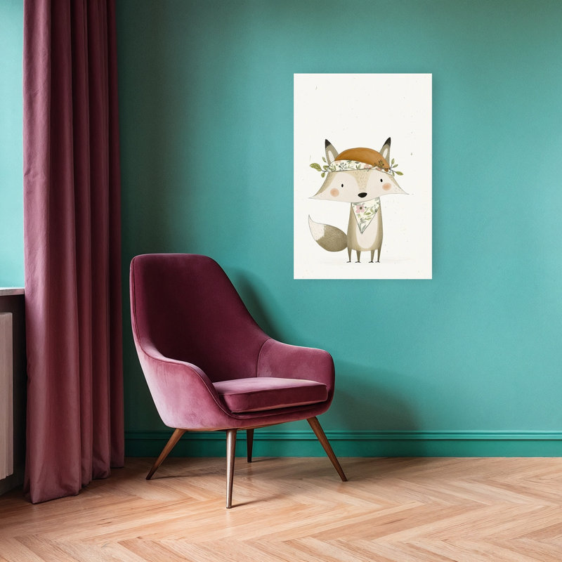 Cute Woodland Fox Abstract Contemporary Fox Forest Landscape Wall Art Print 1 Piece Wrapped Canvas Wall Art