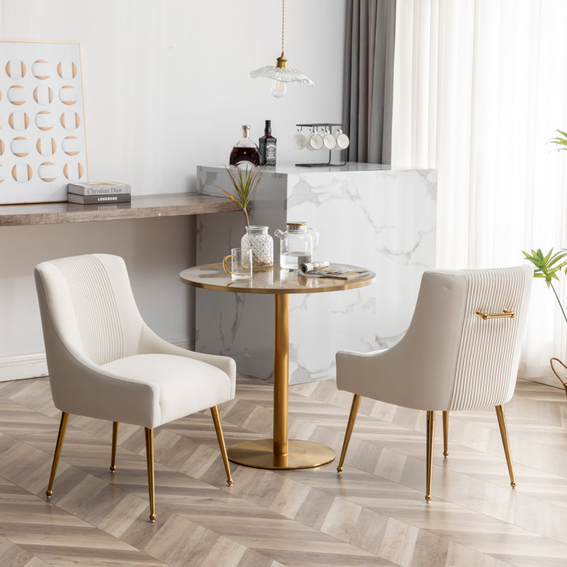Elian 19.7'' H Velvet Upholstered Side Chair, Beige