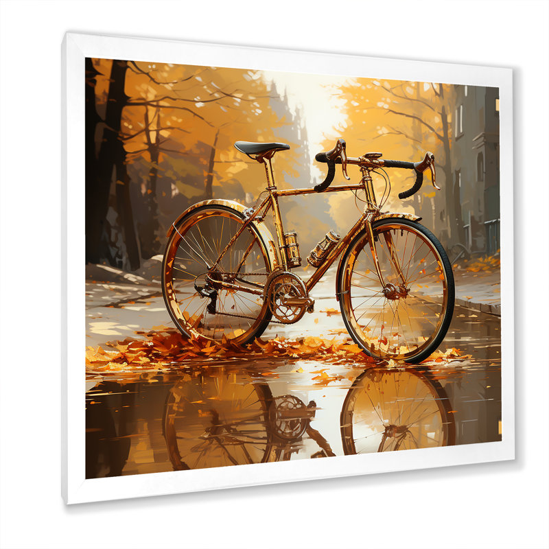 Golden Wheels, bicyclette I, sur toile, Cadre photo blanc, H 36 po x l 36 po x P 1,5 po