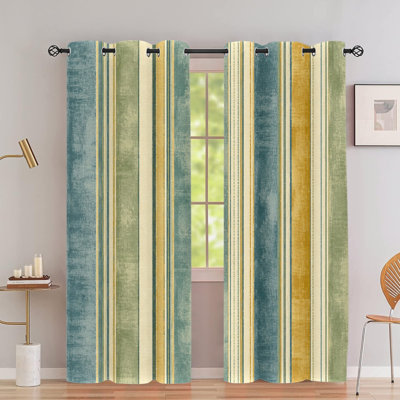 2Pcs Vintage Vertical Stripe Grommet Blackout Curtains, Classic Retro Stripe Pattern Design, Room Darkening, Sun Blocking, Thermal Insulated, Privacy Protection, for Dining Room Home Decor