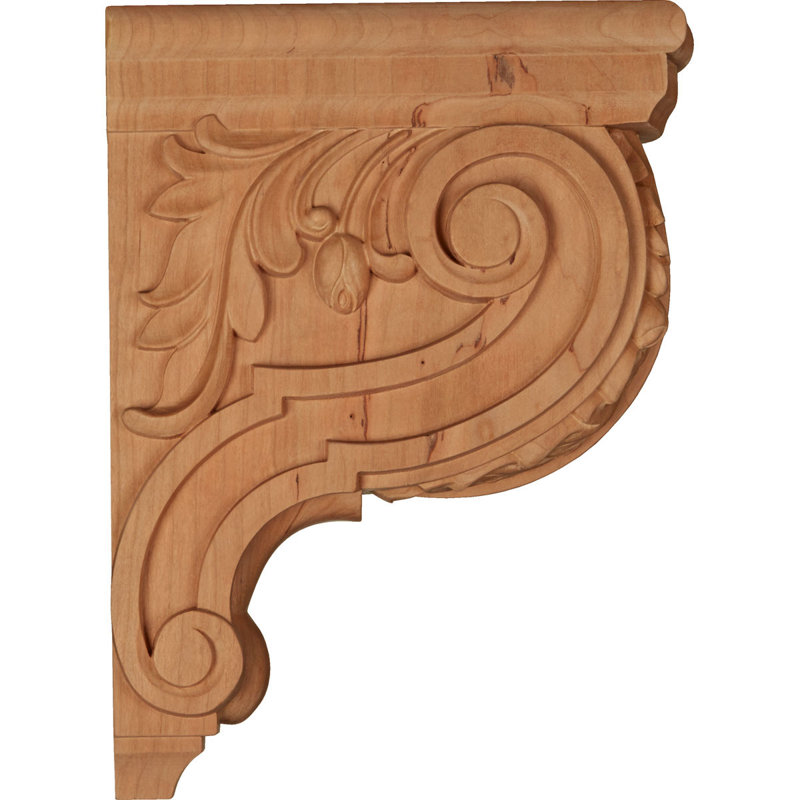 Hudson Acanthus Wood Corbel, Cherry, 12" H x 3.5" W x 9" D