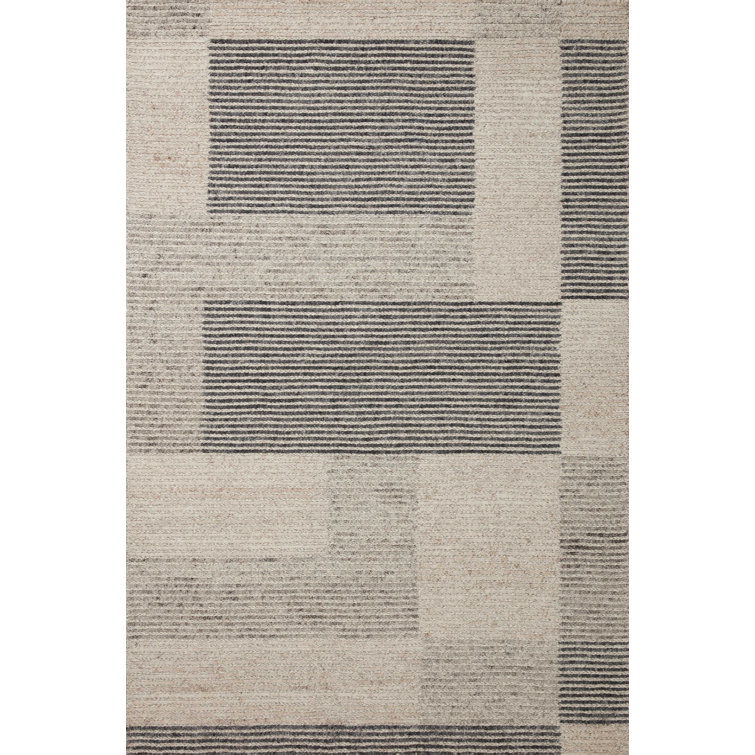 Burnis Geometric Hand Tufted Wool Area Rug in Dove/Ink