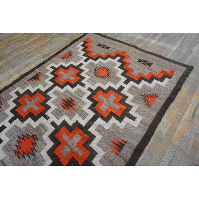 Small Scatter Size Rectangle Gray 1920s Wool Navajo American Antique Flat Weave Rug